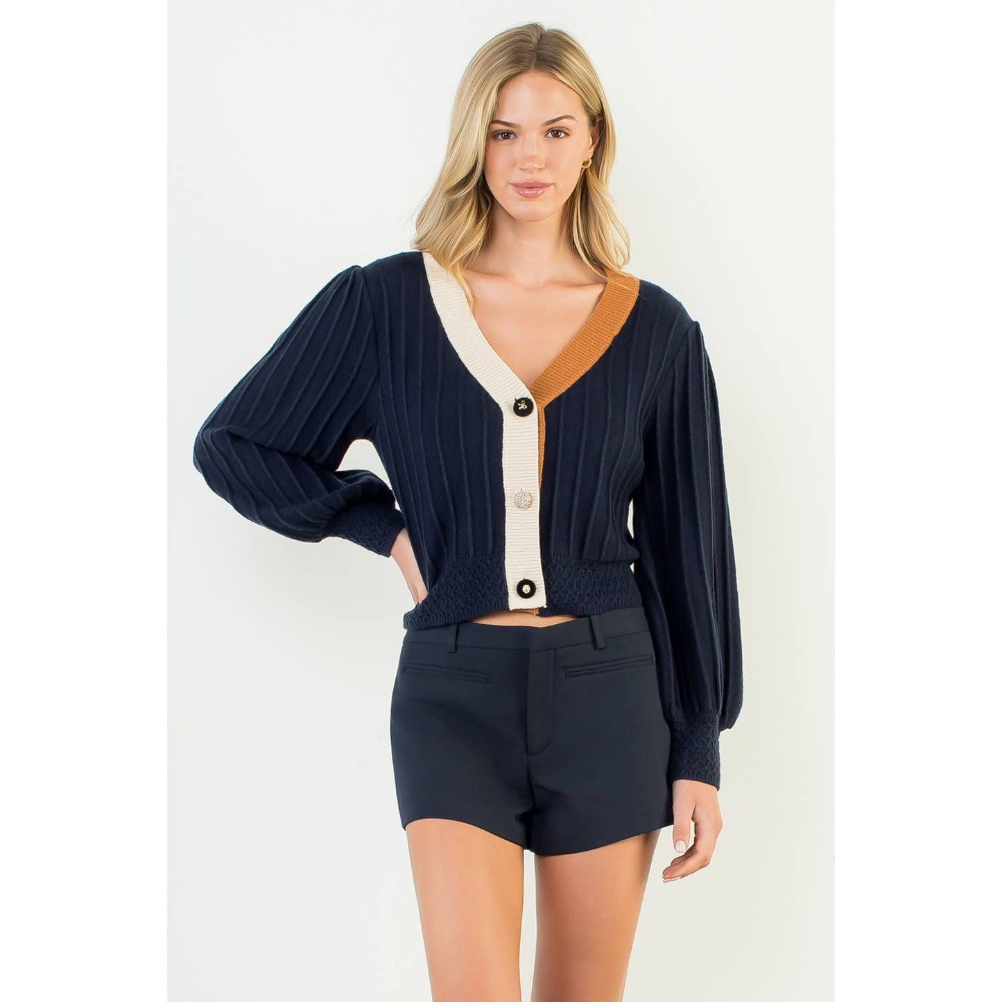 Nora Balloon Sleeve Colorblock Cardigan