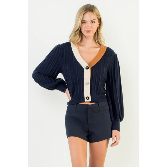 Nora Balloon Sleeve Colorblock Cardigan