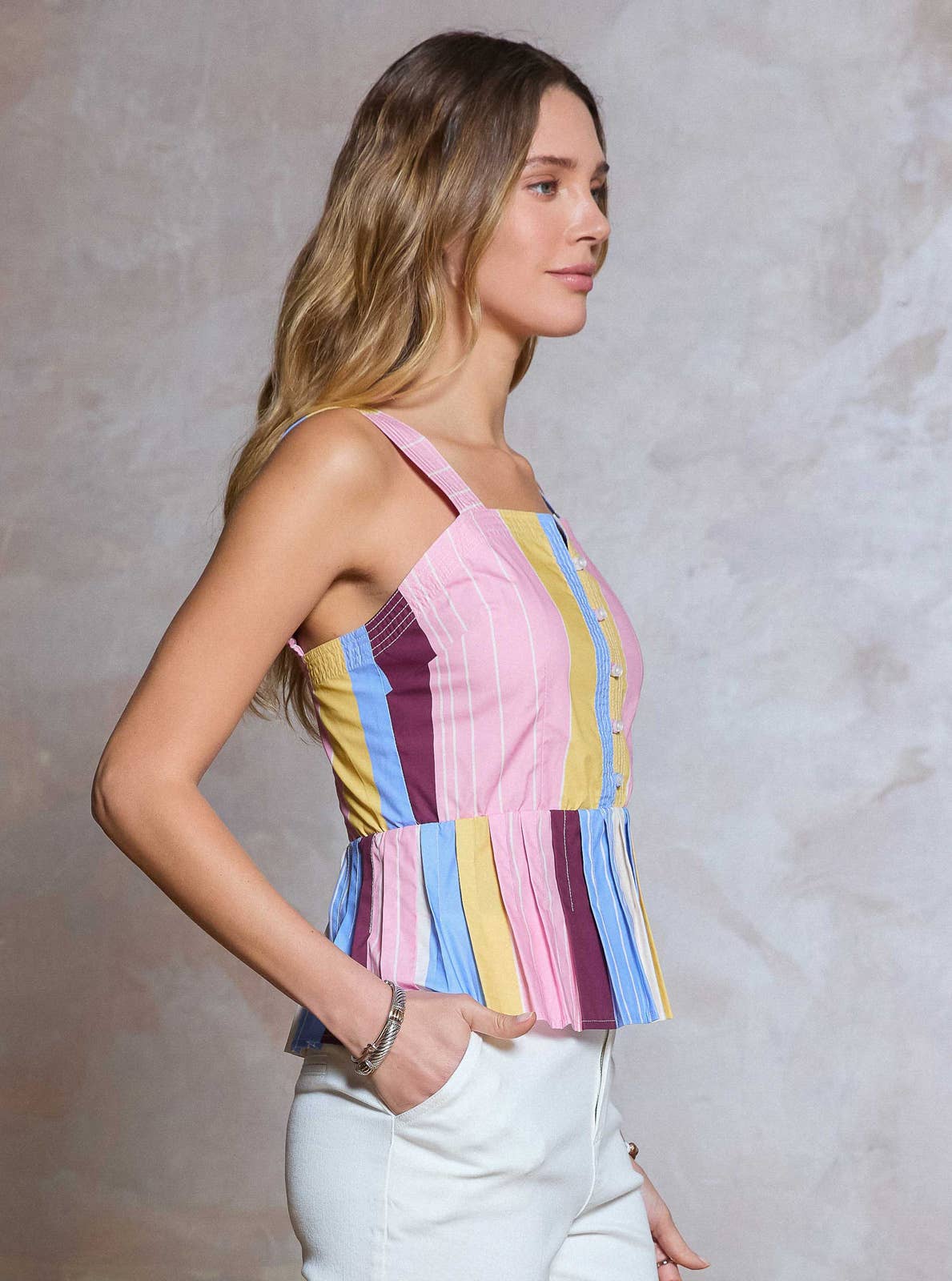 Glenda Cotton Striped Sleeveless Top