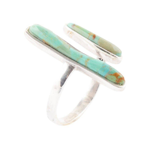 Abstract Turquoise and Silver Adjustable Ring