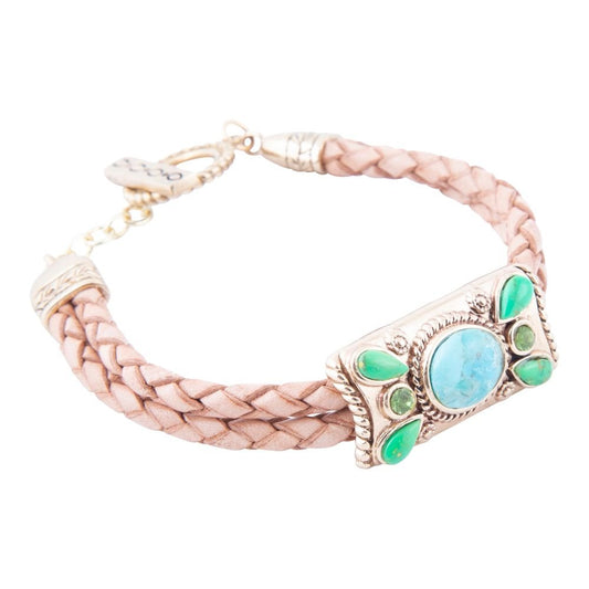 Legacy Lime Green and Blue Turquoise Braided Leather Bracelet (Online Only)