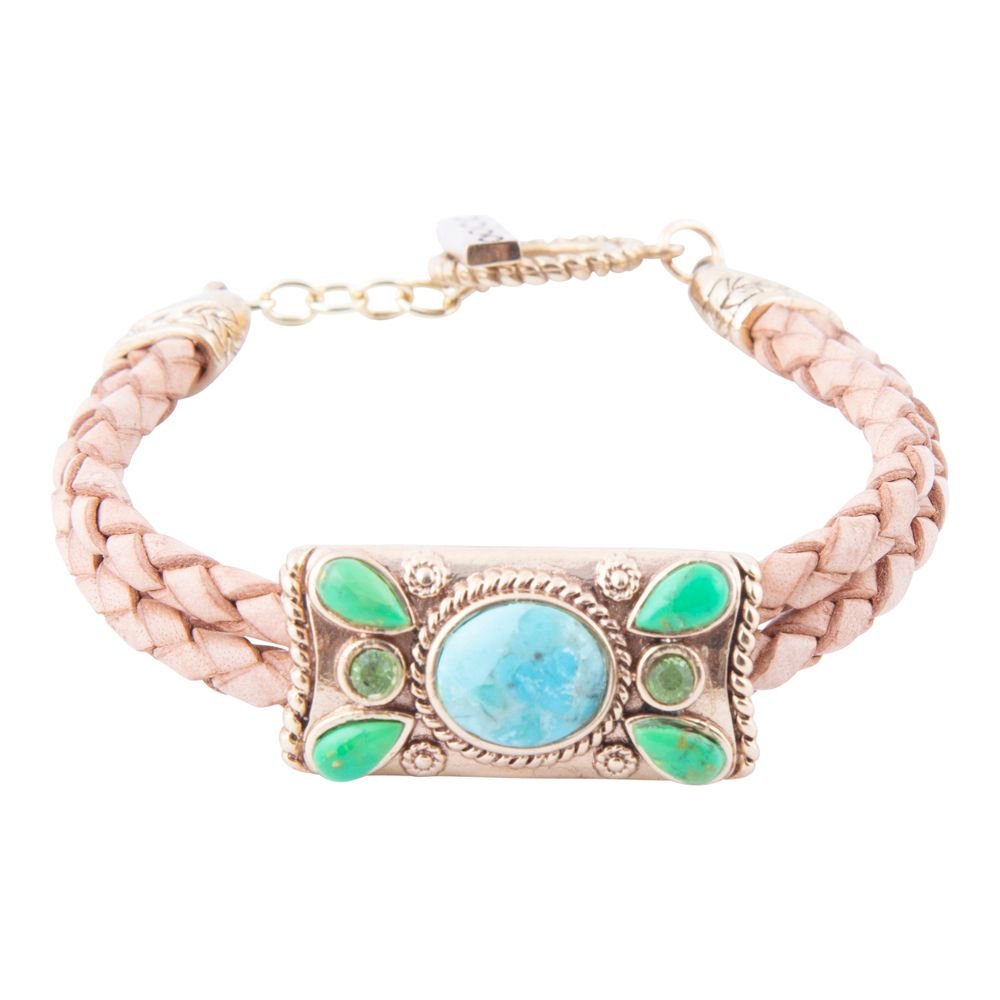 Legacy Lime Green and Blue Turquoise Braided Leather Bracelet (Online Only)