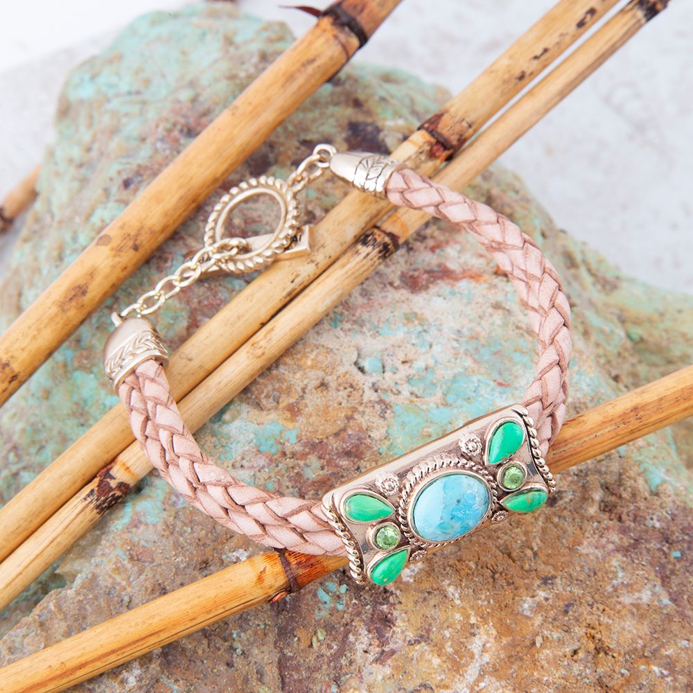 Legacy Lime Green and Blue Turquoise Braided Leather Bracelet (Online Only)