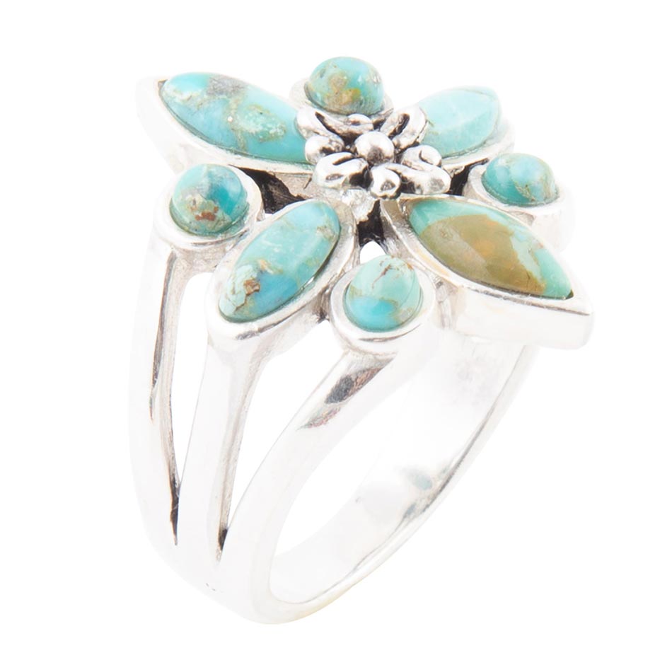 Floral Blue Turquoise and Sterling Silver Statement Ring (Online Only)