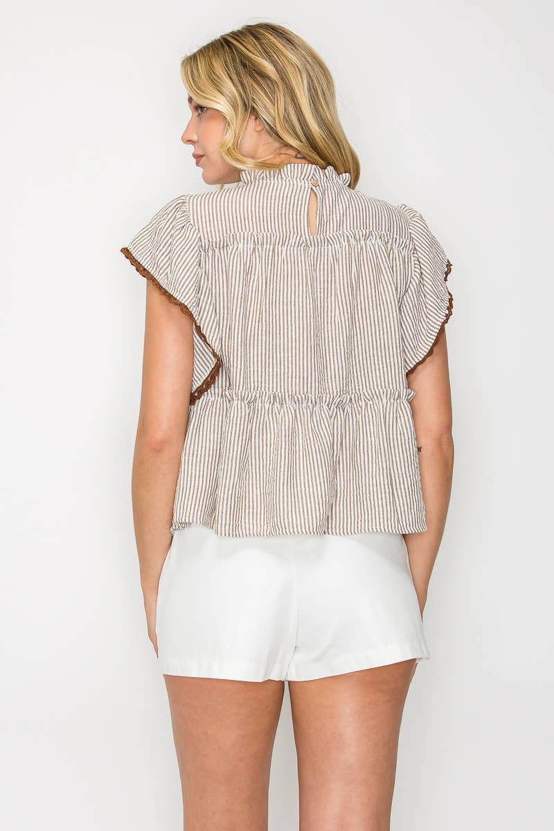 Joanne Pinstripe Ruffle Sleeve Blouse