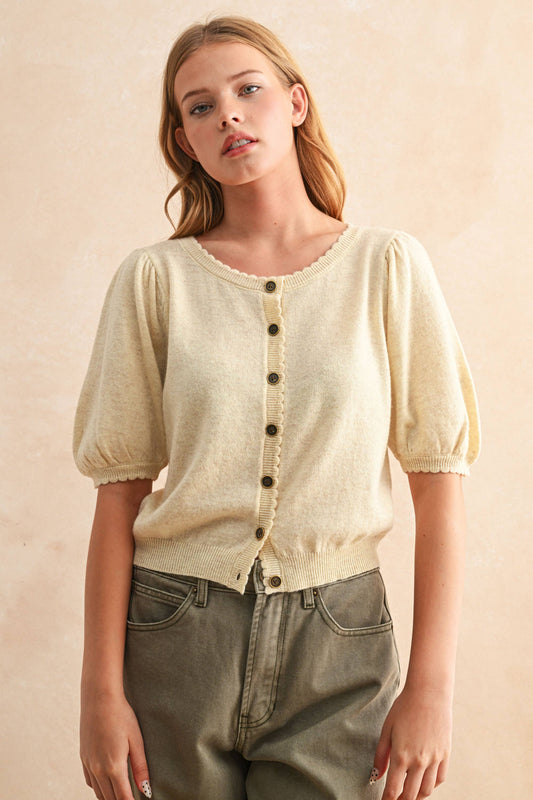 Sylvan Puff Sleeve Button Down Cardigan