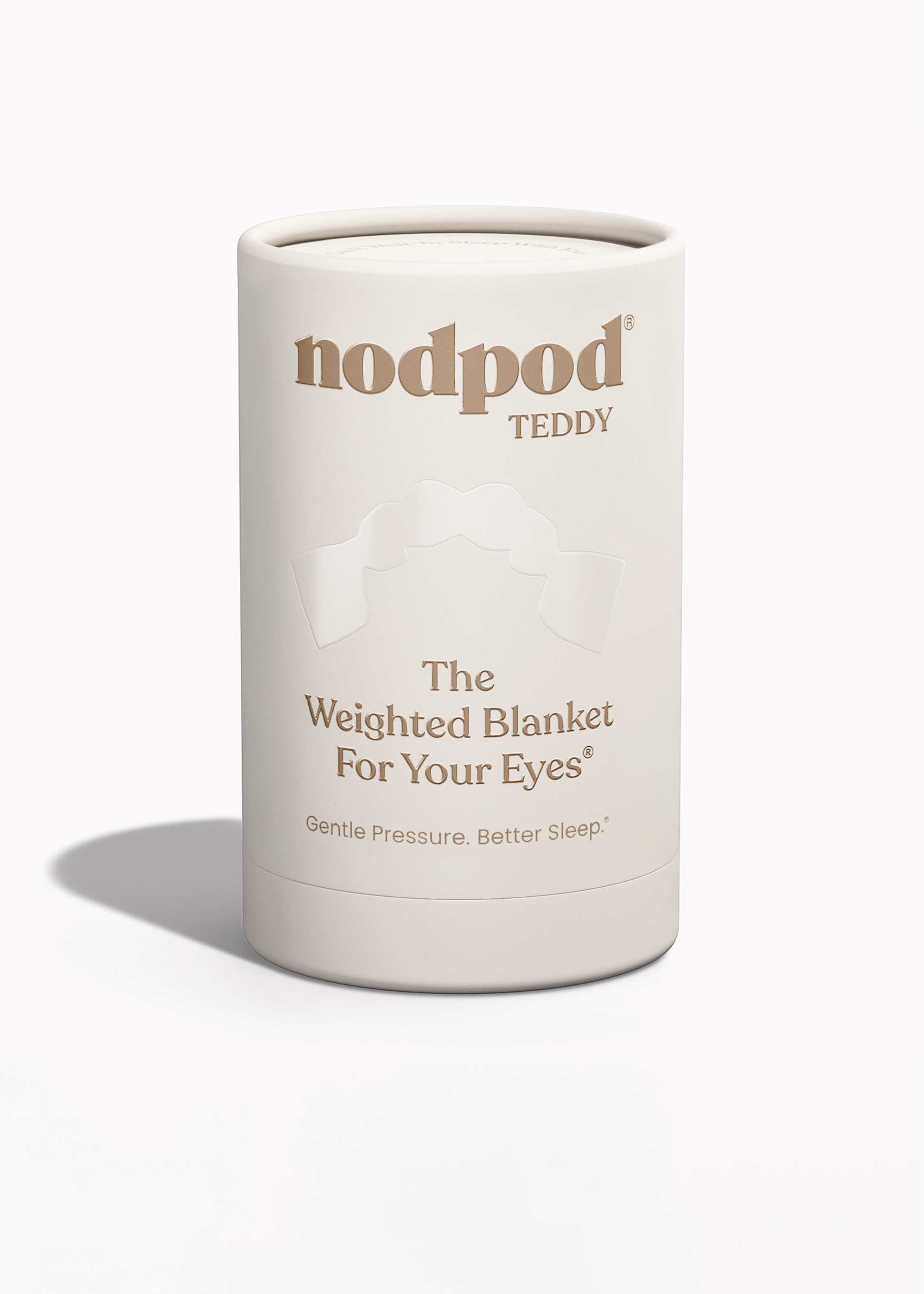 Nodpod Teddy weighted blanket for eyes packaging on a white background