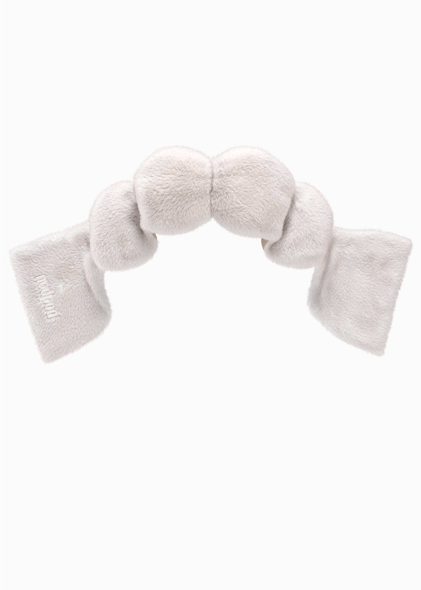 Light gray knitted bow headband on a white background