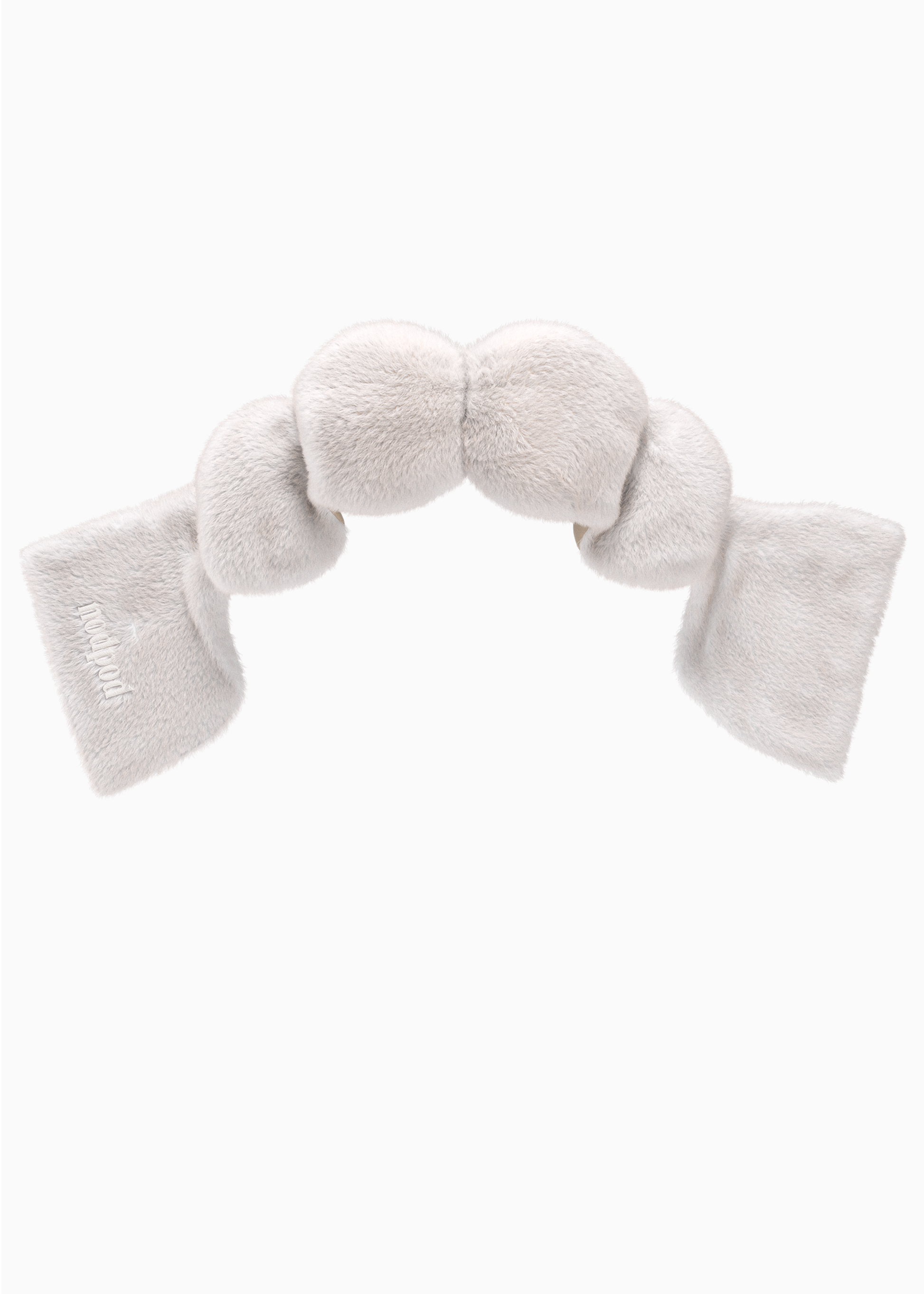 Light gray knitted bow headband on a white background