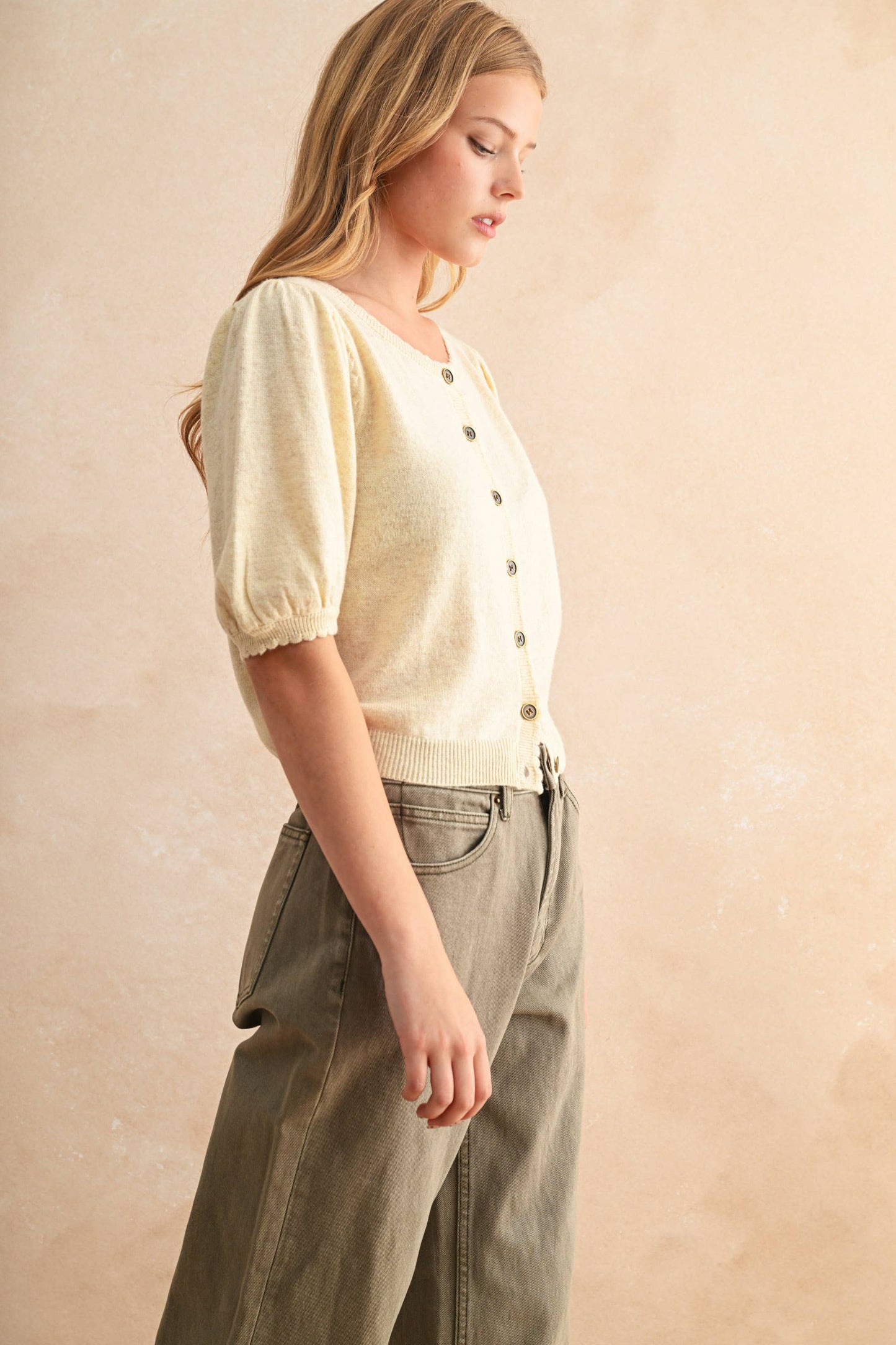 Sylvan Puff Sleeve Button Down Cardigan