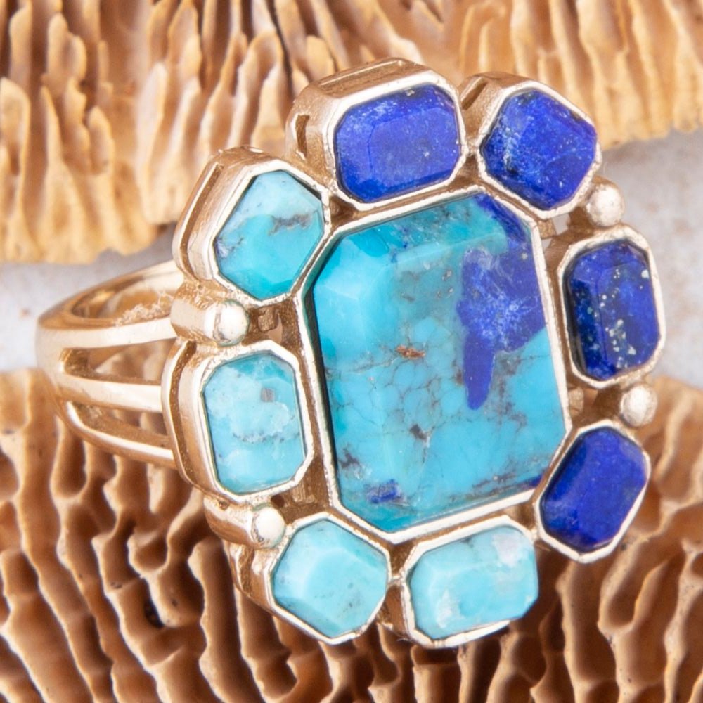 Duality Blue Lapis and Turquoise Golden Statement Ring (Online Only)