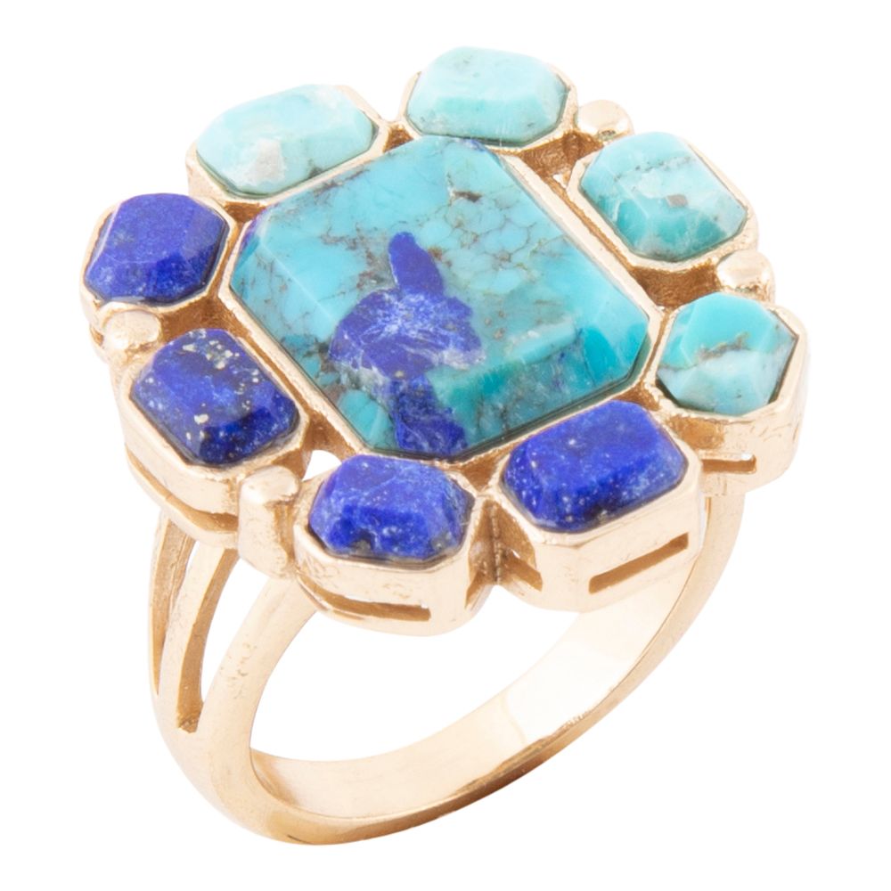 Duality Blue Lapis and Turquoise Golden Statement Ring (Online Only)