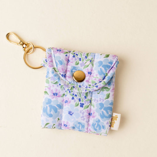 Puffy Earbud Case Keychain-Secret Garden Blue
