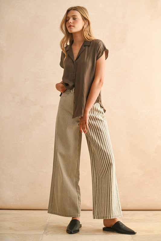 Tess Striped Wide Leg Ankle Length Pants