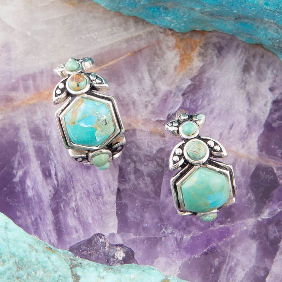 Emile Blue Turquoise Sterling Silver Hoop Earrings (Online Only)