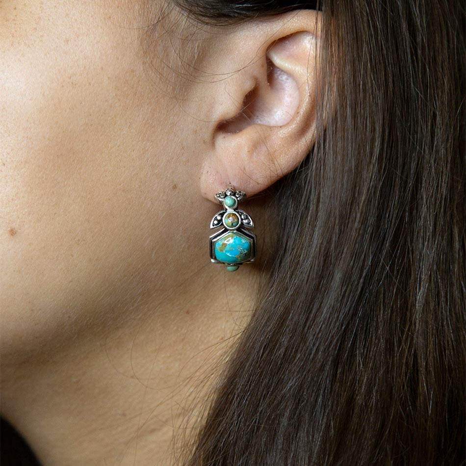 Emile Blue Turquoise Sterling Silver Hoop Earrings (Online Only)