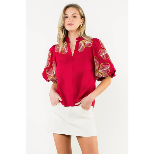 Londyn Embroidered Puff Sleeve Top