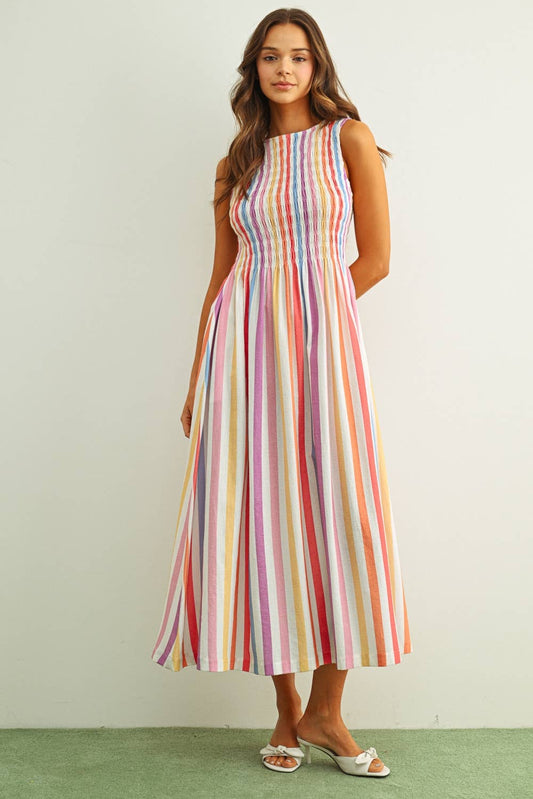 Tinley Multi Stripe Dress with Smocking