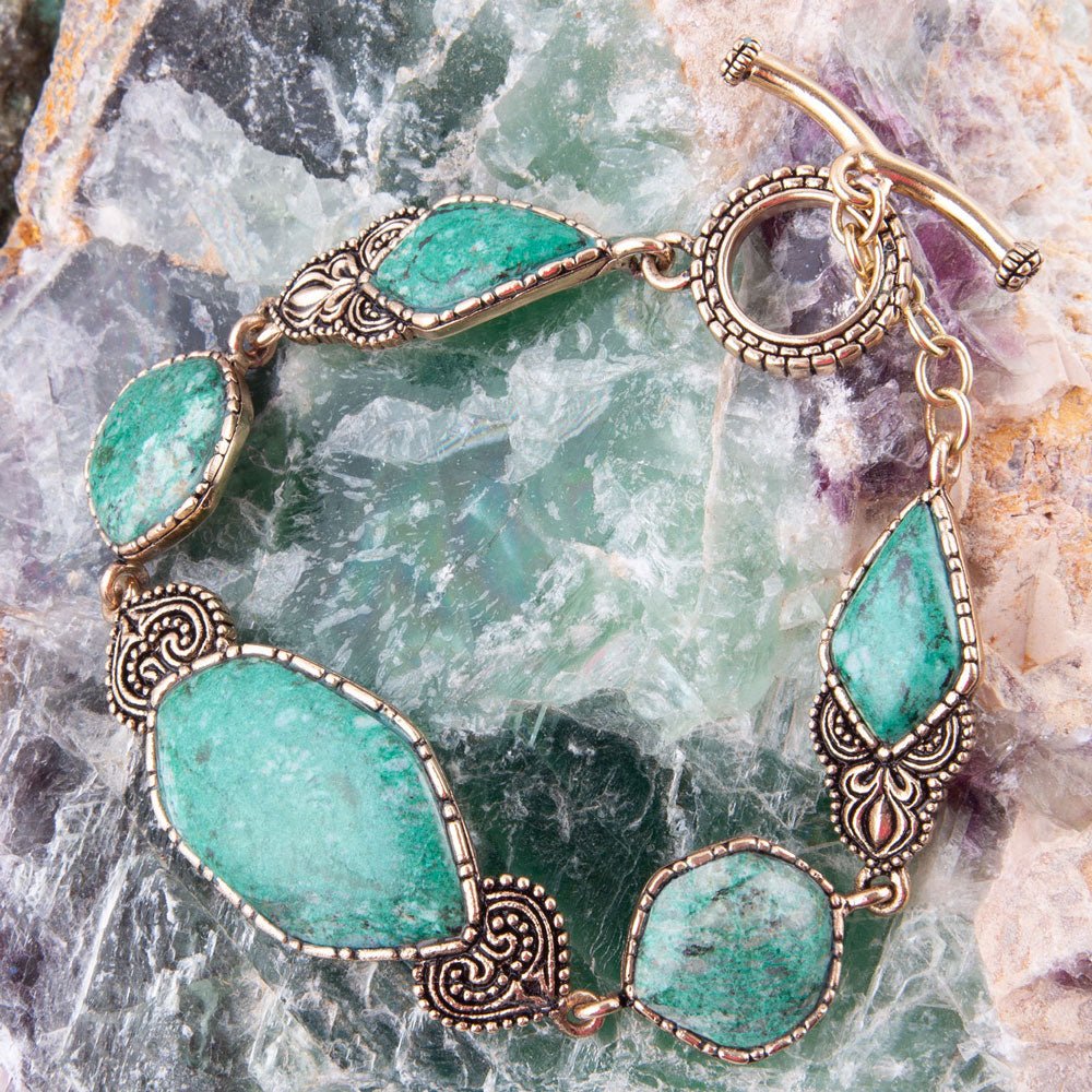 Ikkat Green Chrysocolla Golden Link Bracelet (Online Only)