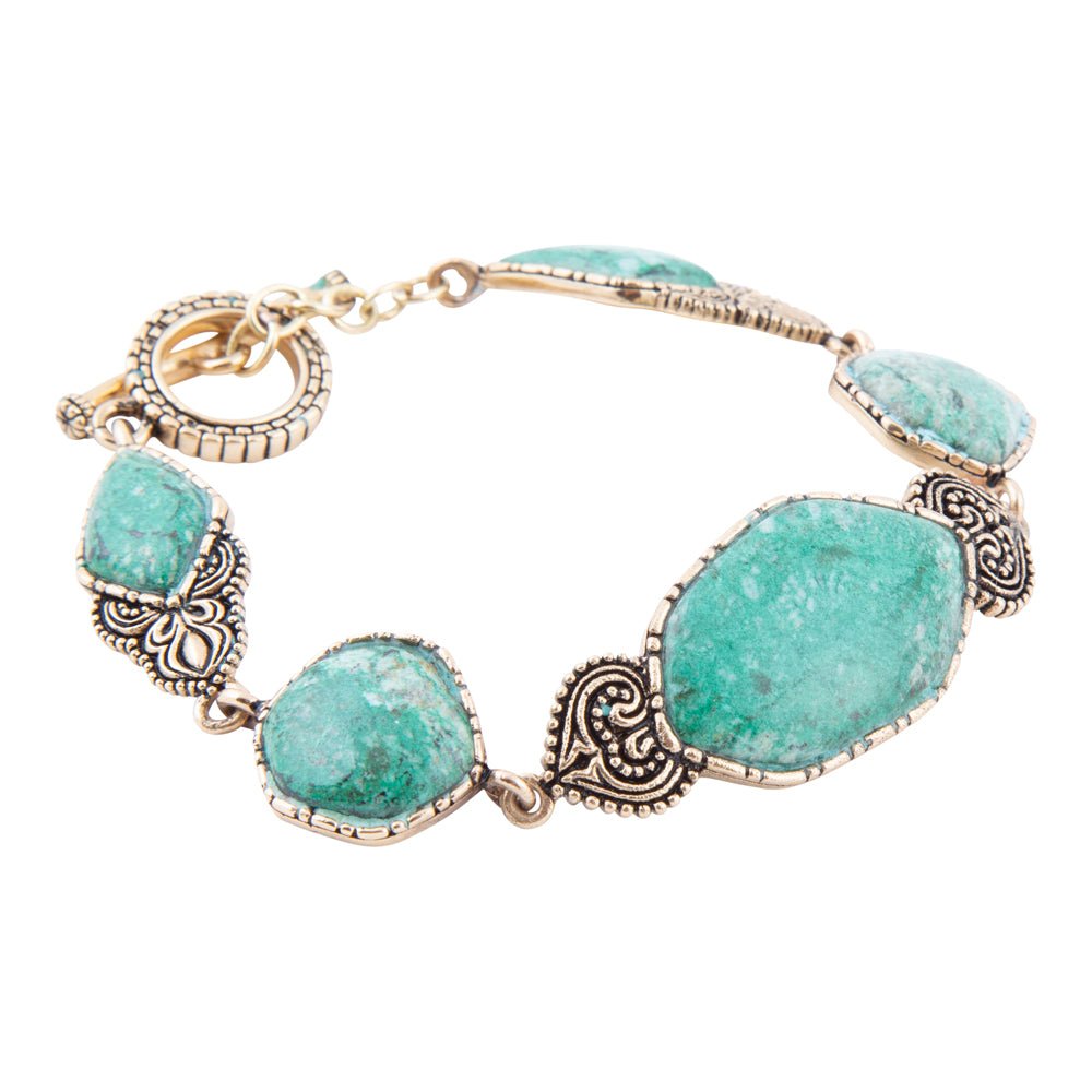 Ikkat Green Chrysocolla Golden Link Bracelet (Online Only)