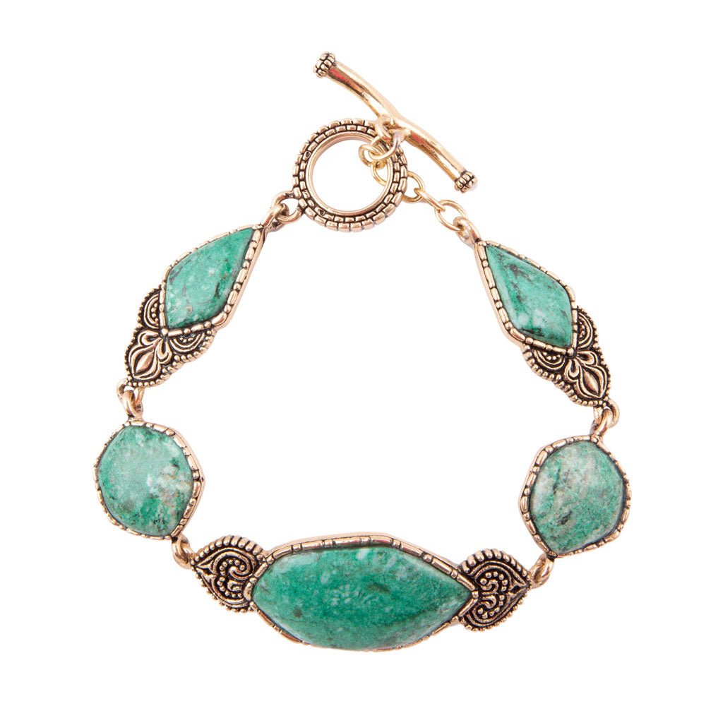 Ikkat Green Chrysocolla Golden Link Bracelet (Online Only)