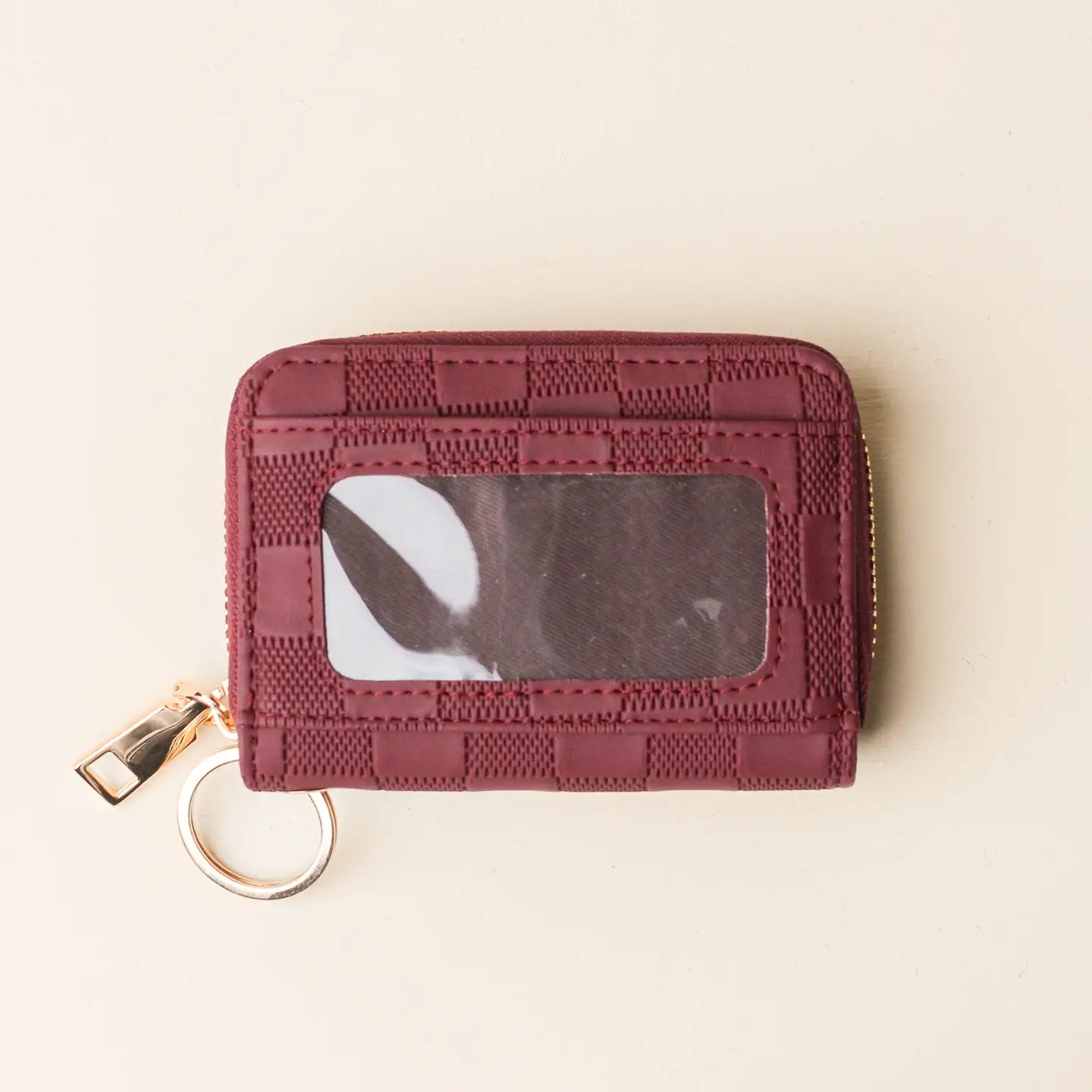 Plum Zip-Around Checkered Wallet