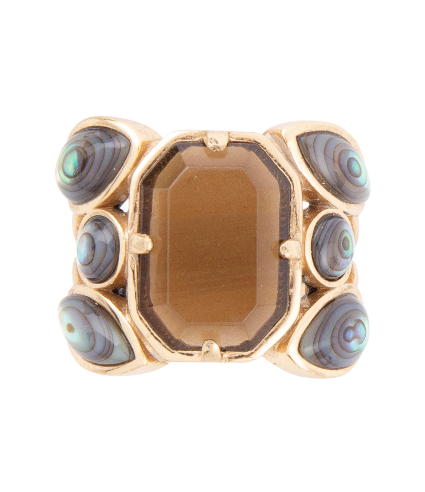 Tribecca Smoky Brown Quartz and Abalone Statement Golden Ring (Online Only)