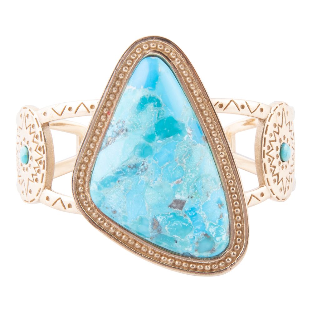 Tulum Blue Turquoise Golden Cuff Bracelet (Online Only)