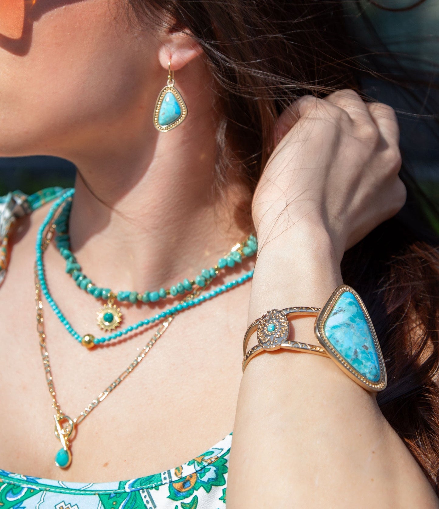 Tulum Blue Turquoise Golden Cuff Bracelet (Online Only)