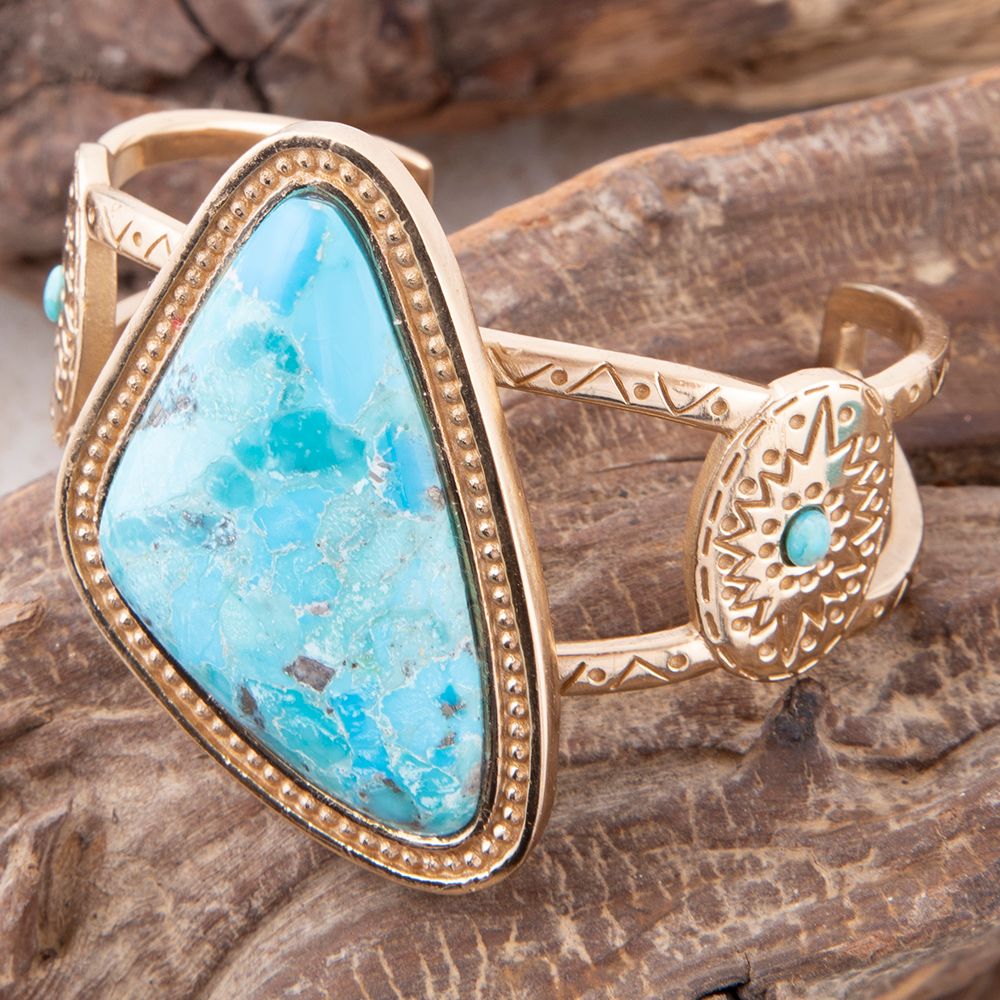 Tulum Blue Turquoise Golden Cuff Bracelet (Online Only)