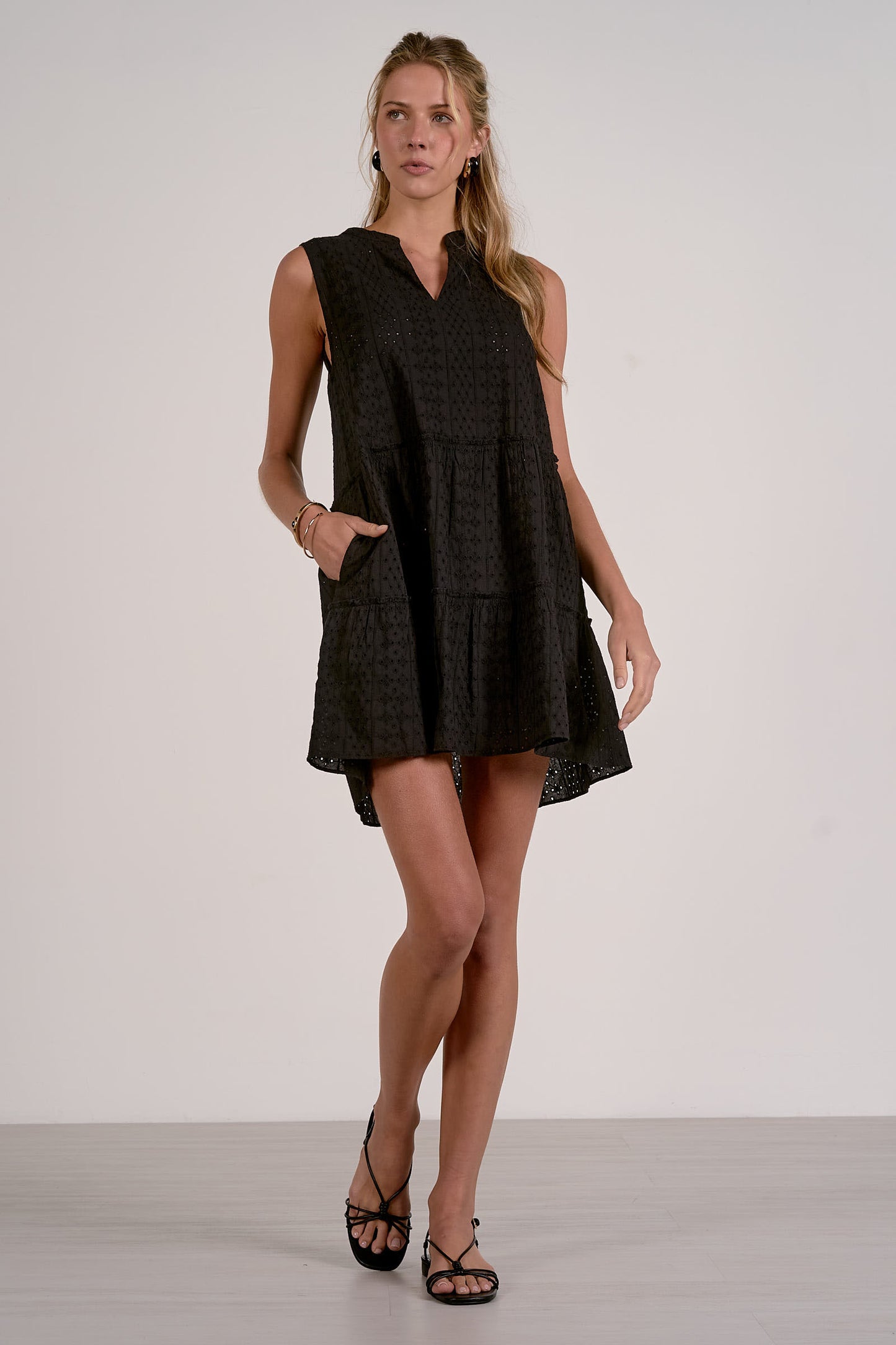 Fanning Black Eyelet Dress