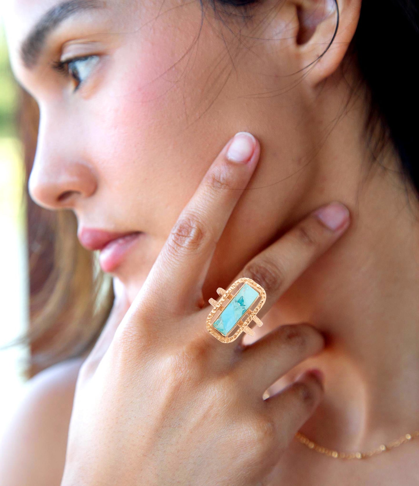Willa Blue Turquoise Golden Statement Ring (Online Only)